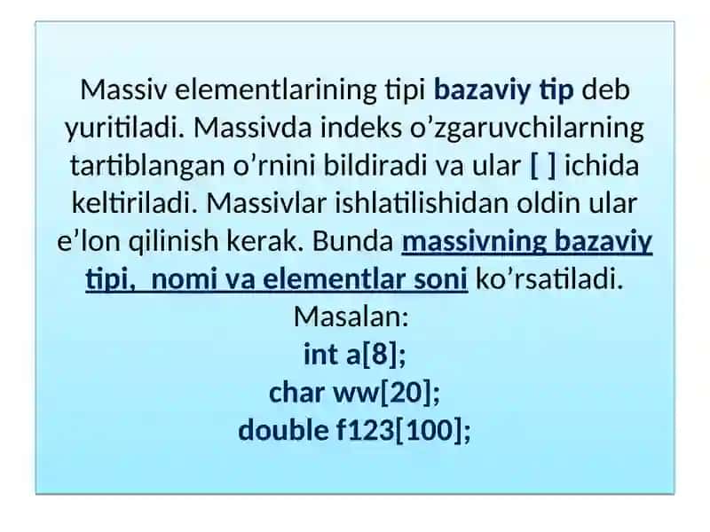 С/С++tilida massivlar bilan ishlash 3