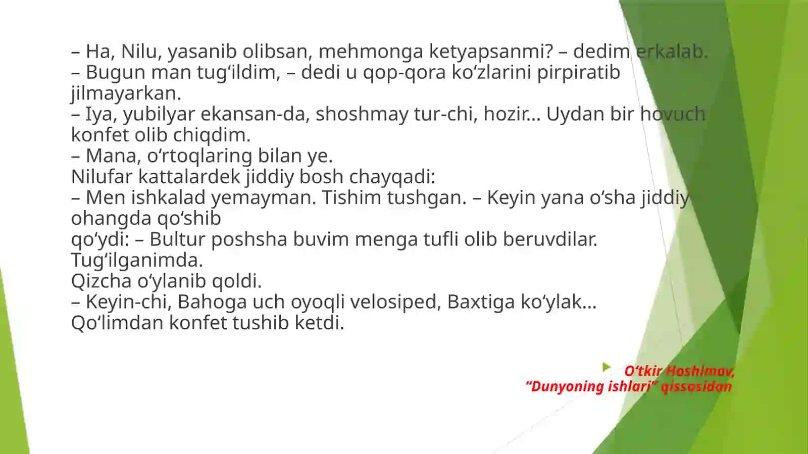 7-sinf O'zbek tili fanidan dars ishlanma. Adabiy o'qish 3