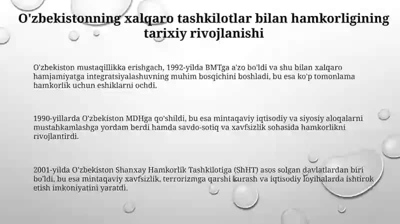O'zbekistonning xalqaro hamkorlik aloqalari 3