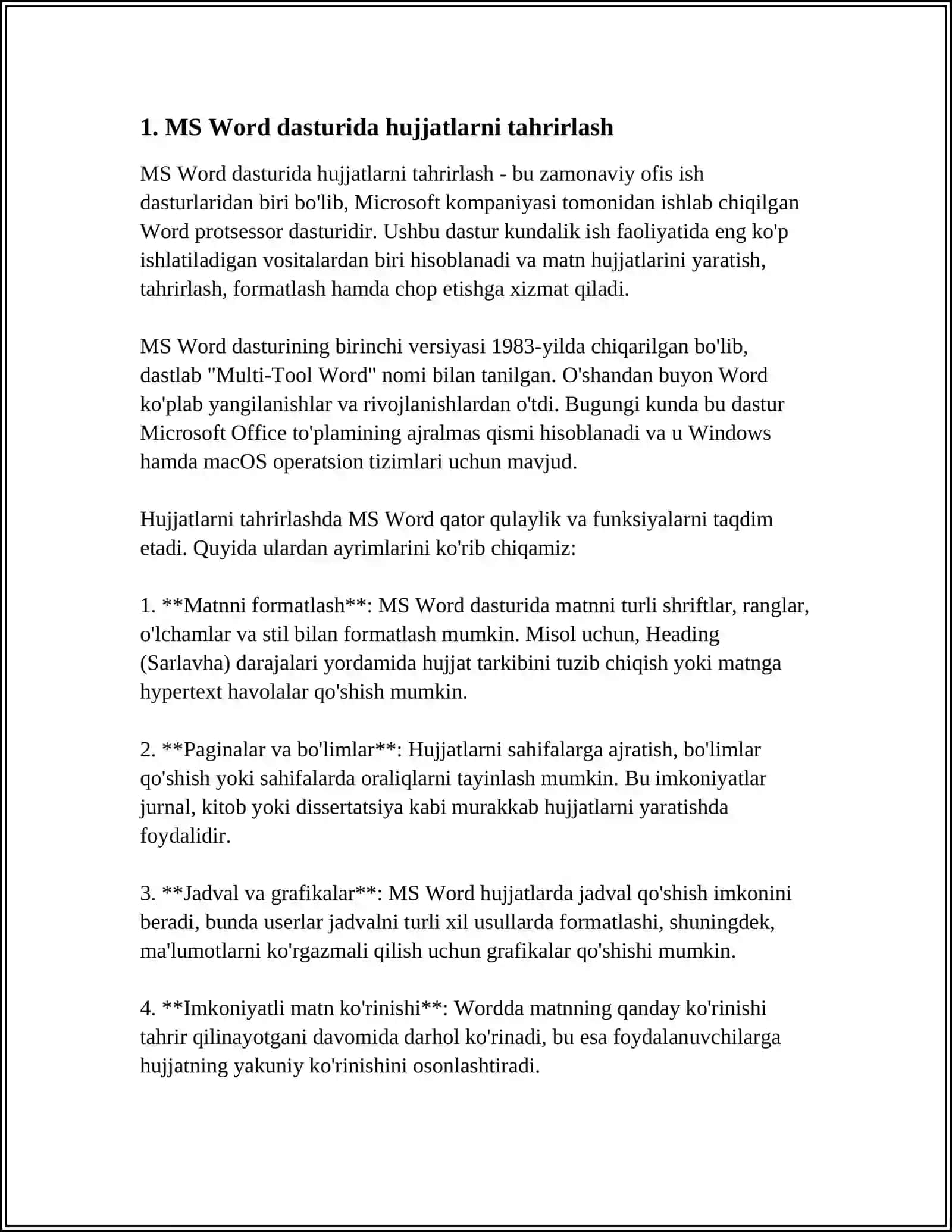 MS Word dasturida hujjatlarni tahrirlash 3