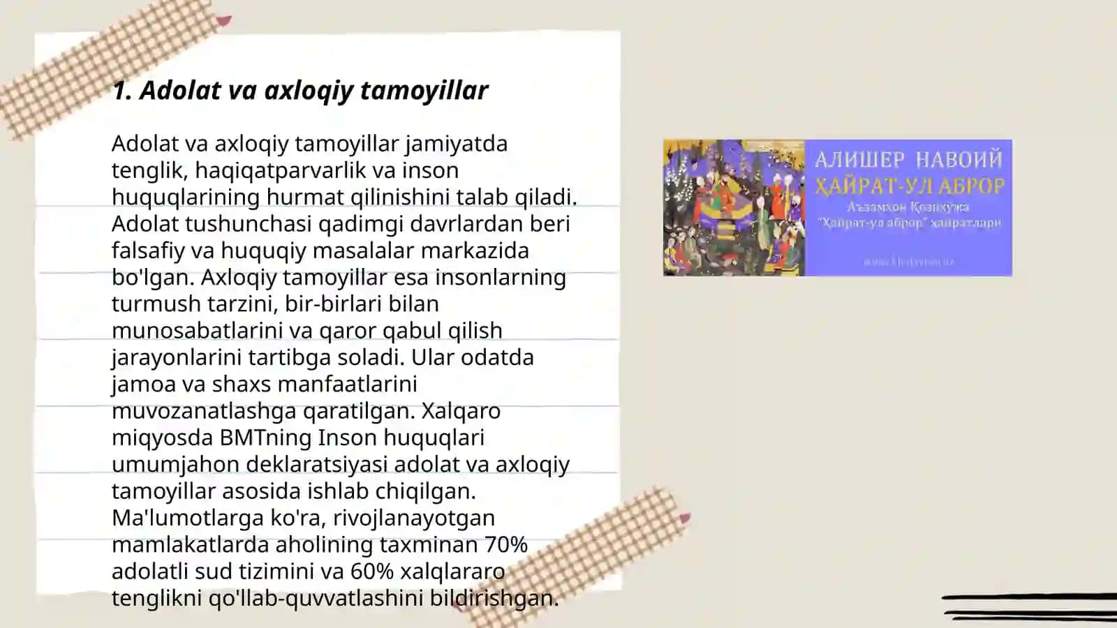 Navoyi "Hayrat ul - abror" Dostonining ģoyaviy badiiy xususiyatlar 3