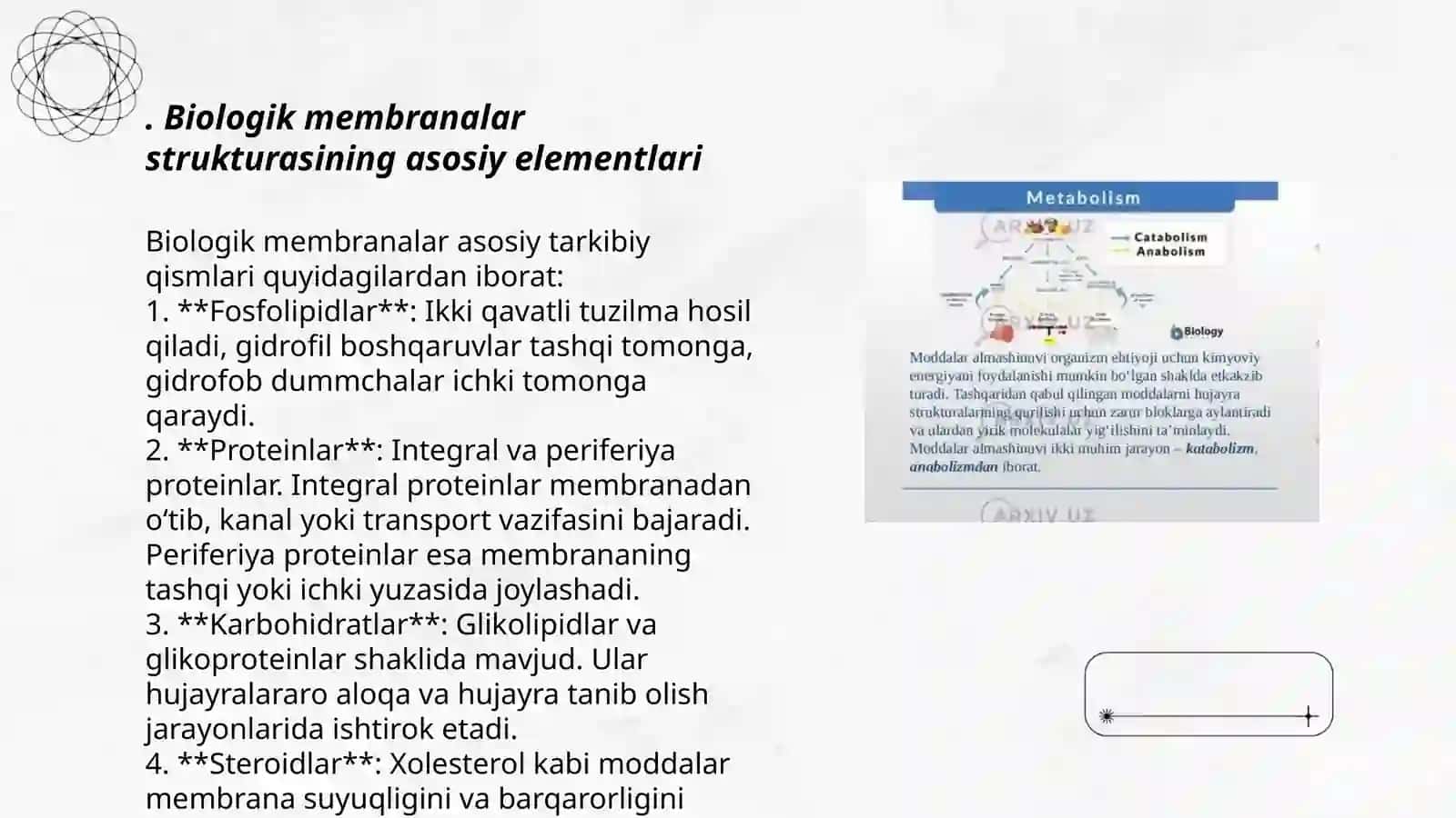 Biologik membranalar va moddalar almashinuvi 3