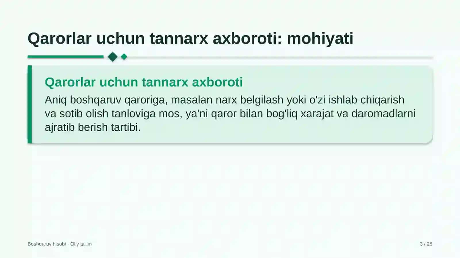 Boshqaruv hisobi · Oliy ta'lim 3