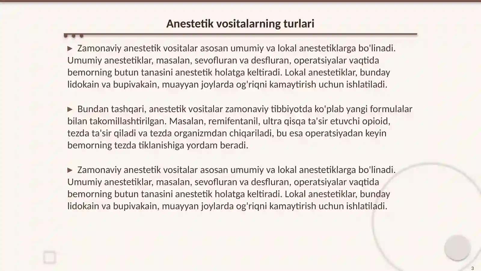 Zamonaviy anestetik vositalar 3