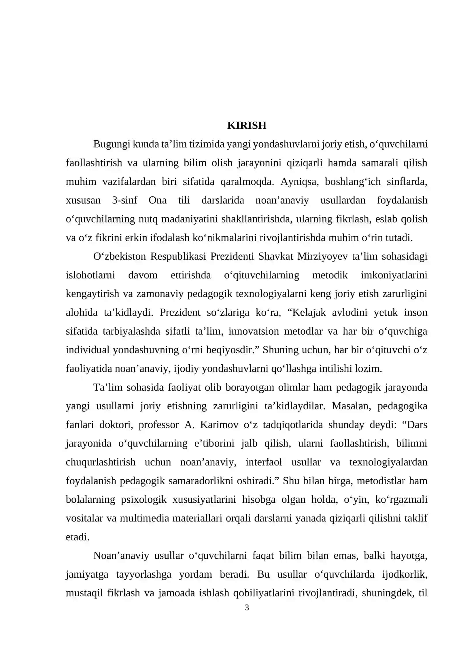 3-SINF ONA TILI DARSLARIDA NOAN’ANAVIY USULLARDAN FOYDALANISH 3