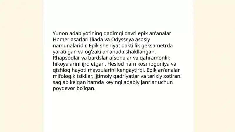Yunon Adabiyotining rivojlanishi 3