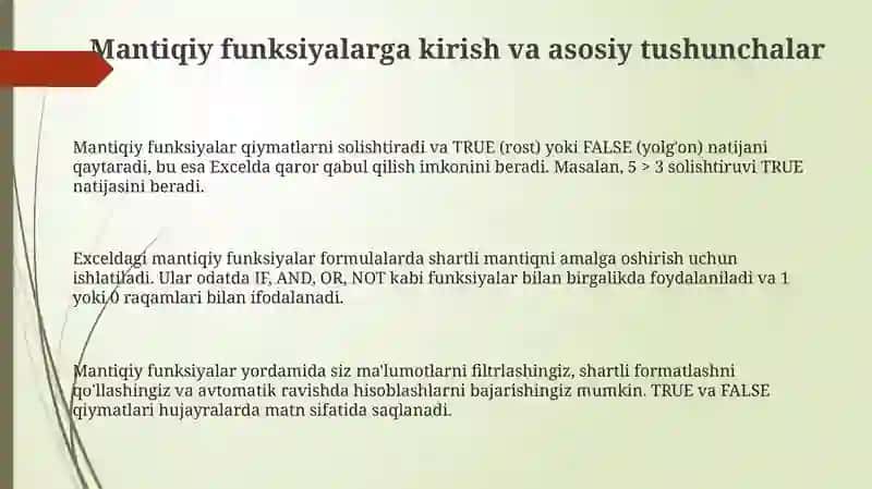 MS Excelda mantiqiy funktsiyalar bilan ishlash 3