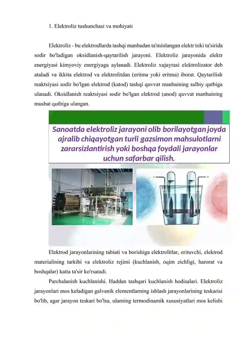 Sanoatda elektroliz jarayonining qo‘llanilishi 3