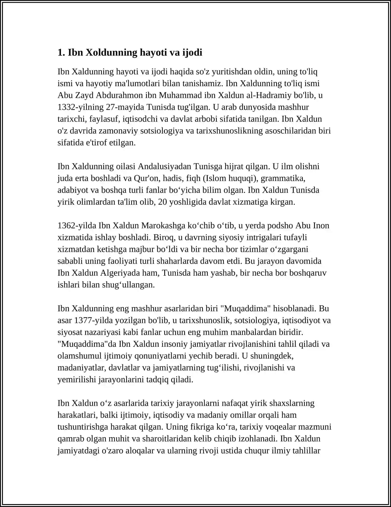 MUSTAQIL ISH Mavzu: IBN XOLDUN QARASHLARI 3