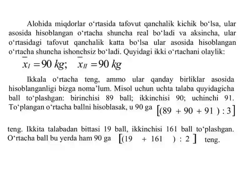 О‘rtacha miqdorlari  Variatsiya kо‘rsatkichlari 3