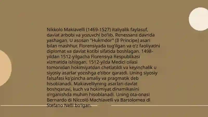 Nikkolo Markiavellining Hukmdor asari haqida 3