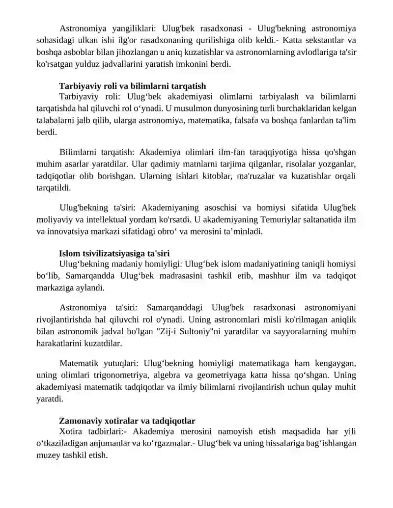 Uluģbek Akademiyasi Va Uning Faoliyati 3