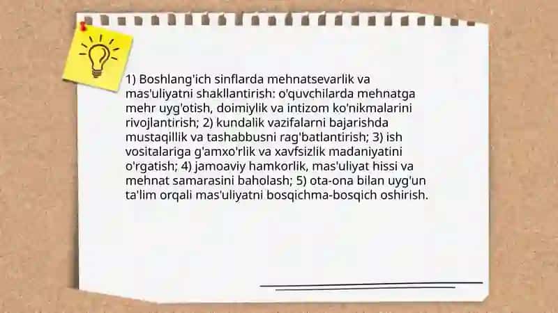 Boshlang'ich sinflarda mehnat tarbiyasining vazifalari 3