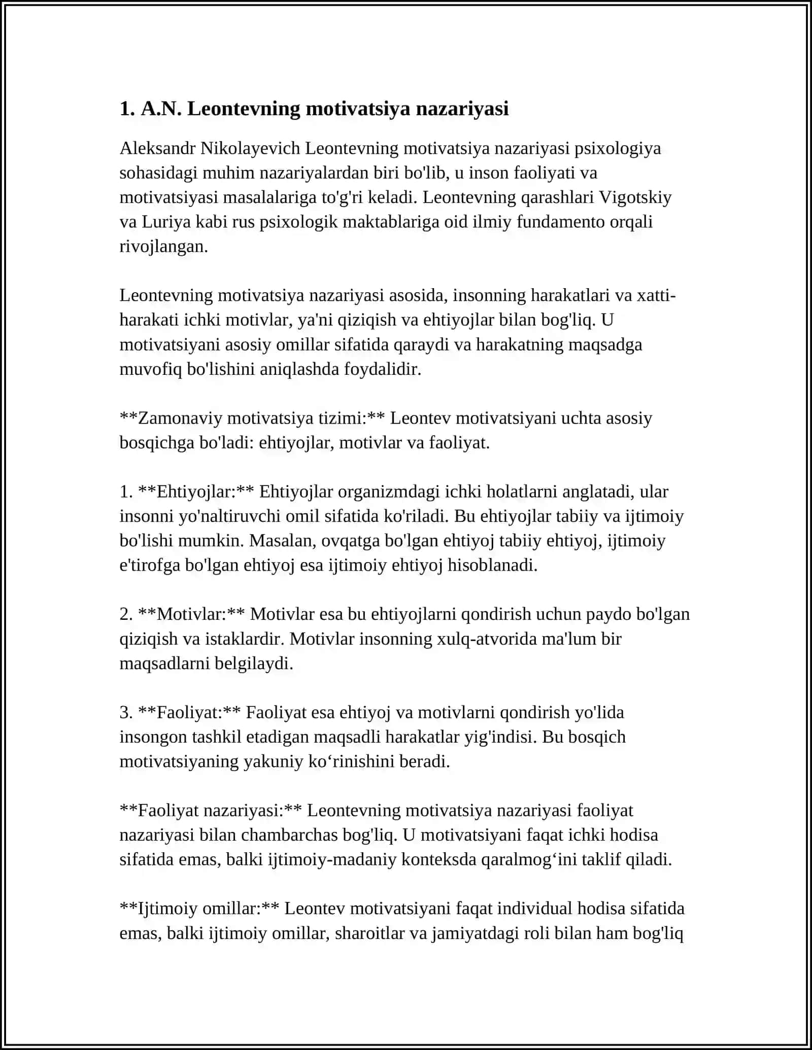 A.N.LEONTEVNING KONSEPSIYASIDA EHTIYOJLAR VA MOTIVLAR 3