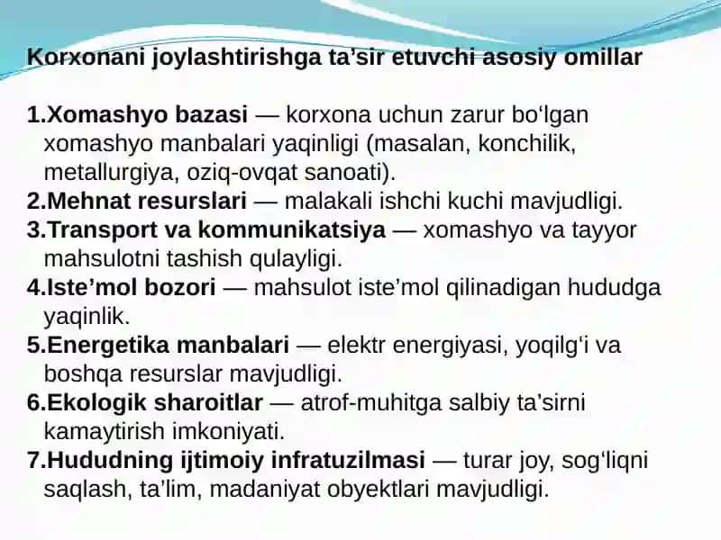 Sanoat ishlab chiqarishni joylashtirish 3