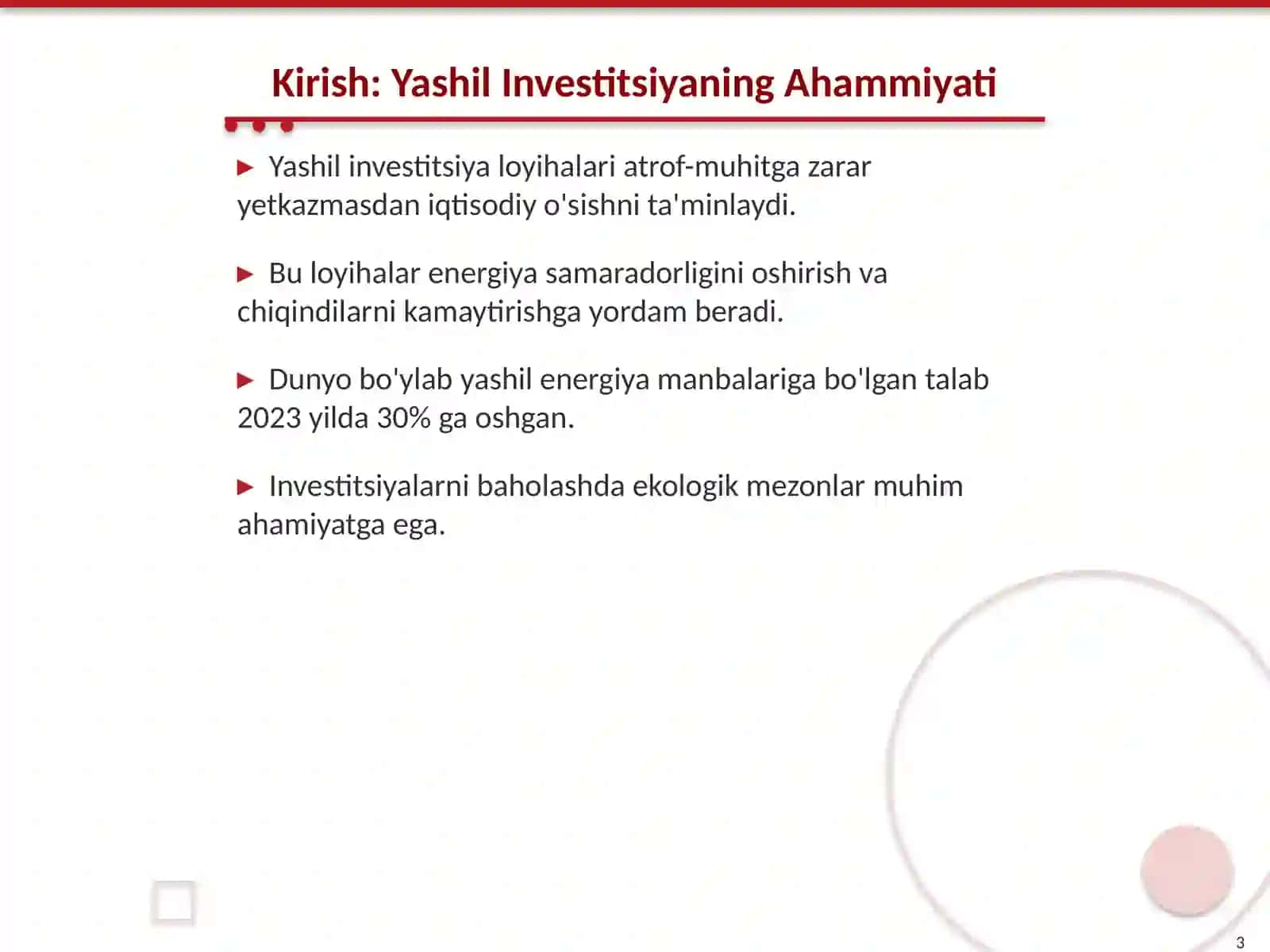 Yashil Investitsiya Loyihalarini Baholash 3