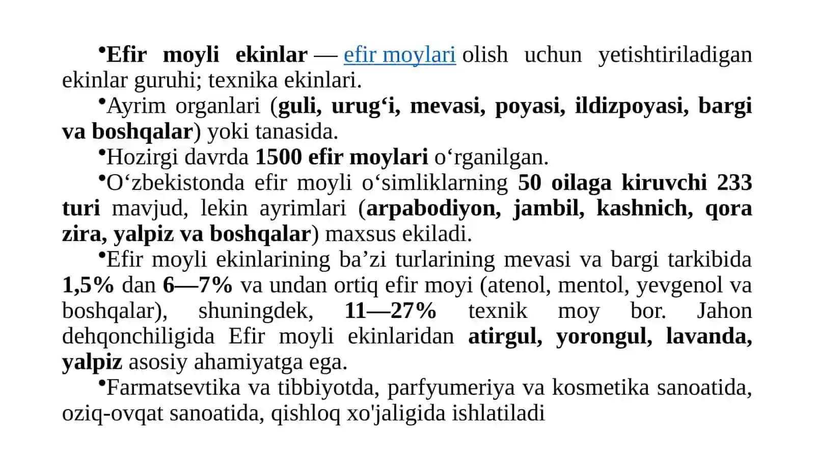 Efirmoyli ekinlarning umumiy tavsifi 3