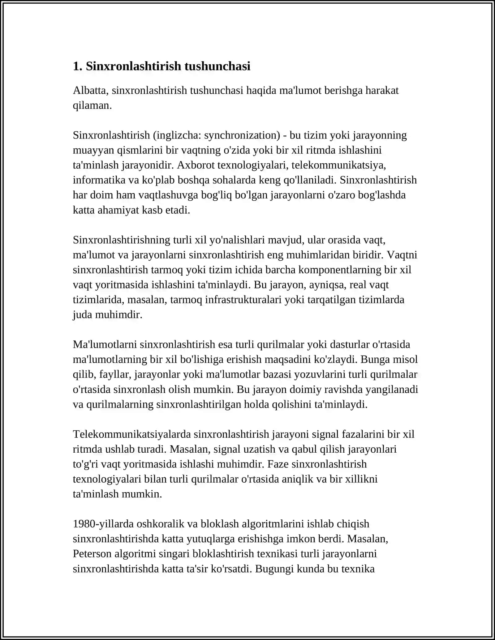SINXRONLASHTIRISH MEXANIZMLAR JARAYONLARI 3
