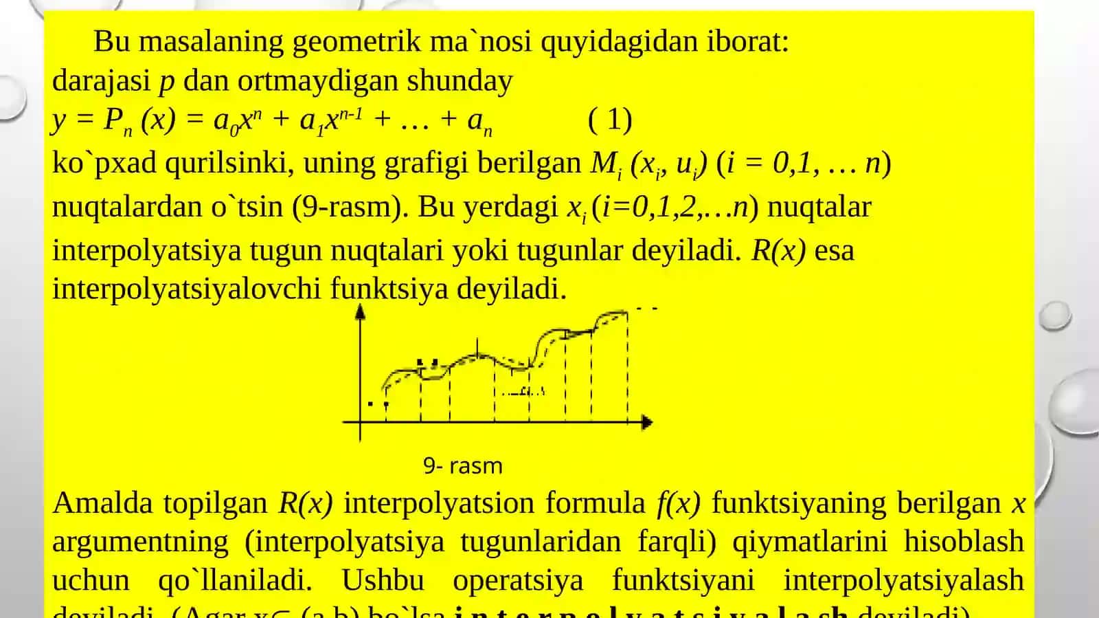 Funksiyalarni interpolyasiyalashning umumiy masalasi. Chekli ayirmalar 3