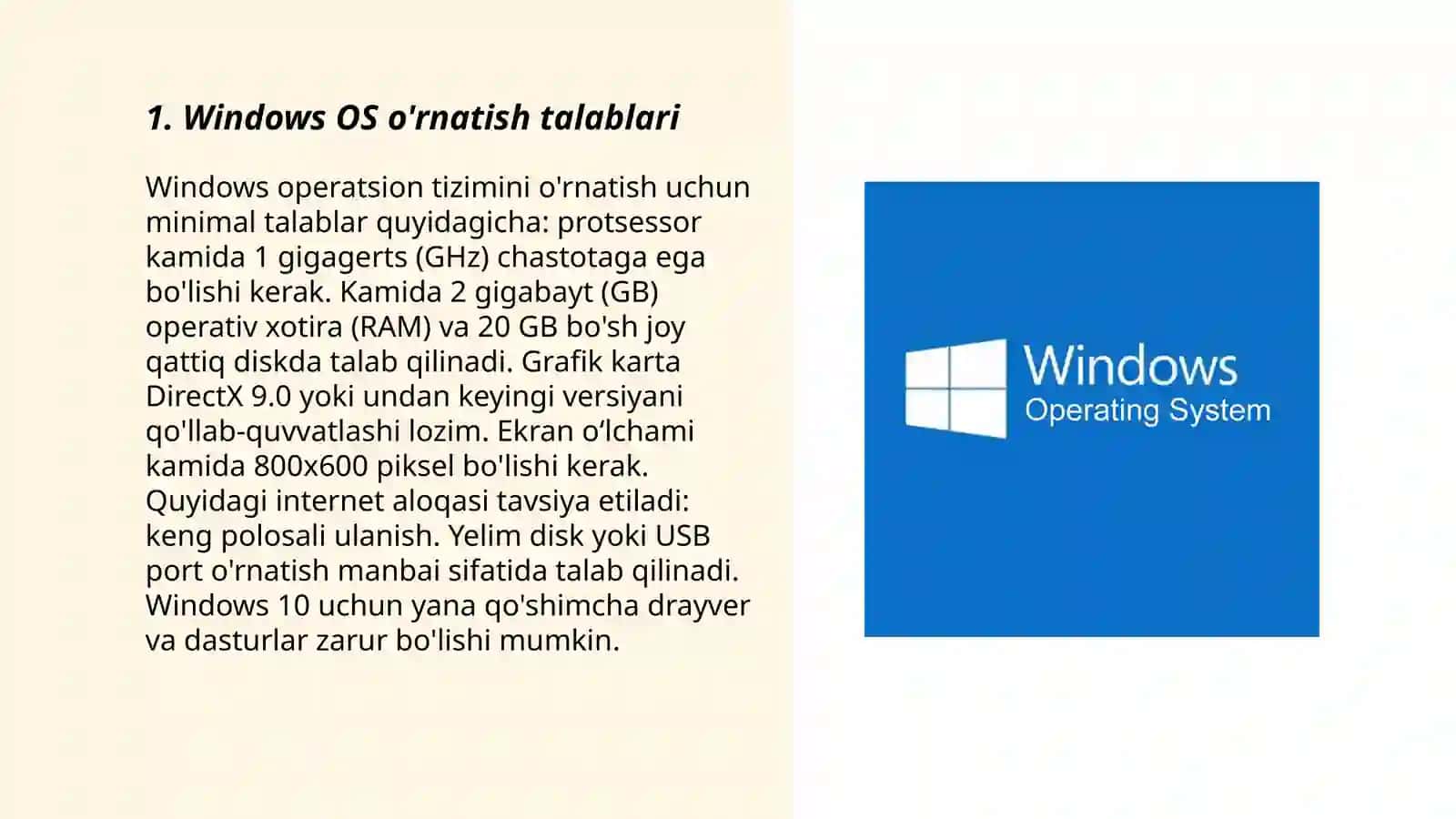 Windows OS o'rnatish va konfiguratsiyasi 3