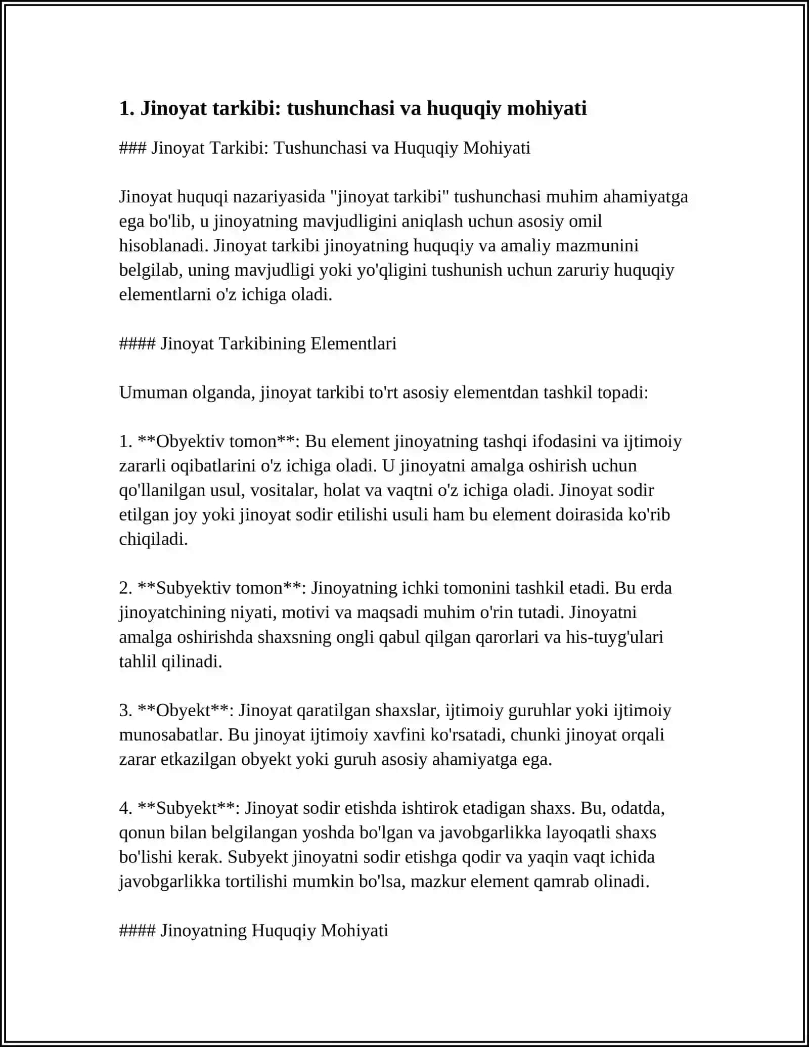 JINOYAT TARKIBI, OBYEKT, OBYEKTIV TOMON 3