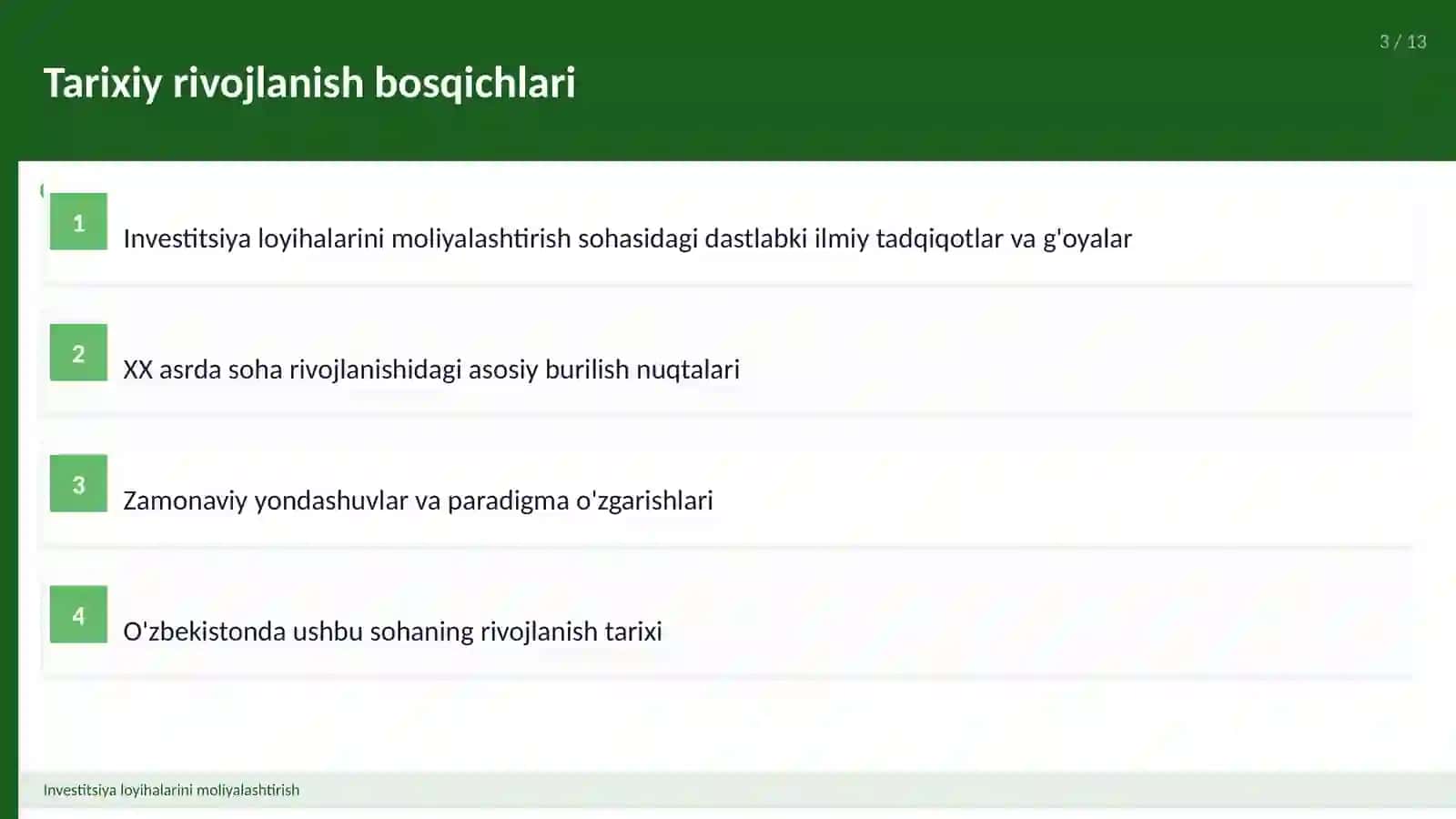 Investitsiya loyihalarini moliyalashtirish 3