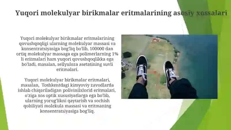 Yuqori molekulyar birikmalar eritmalarning xossalari 3