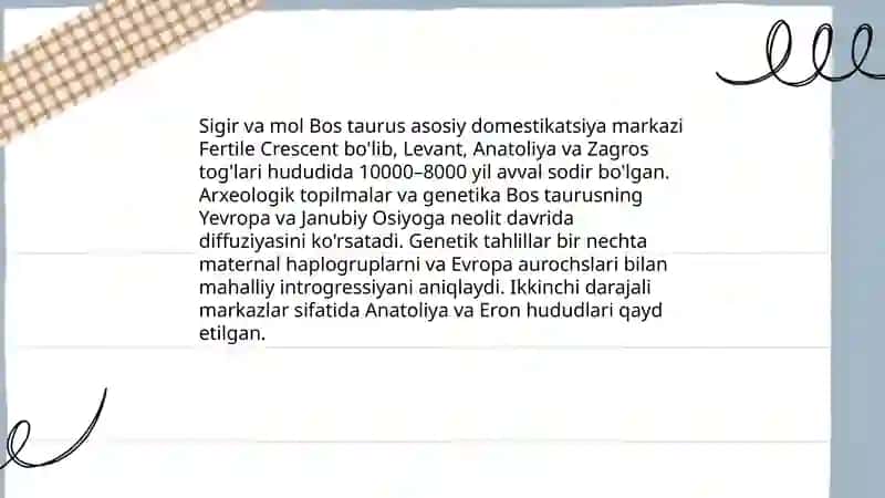 Sigir va mol (Bos taurus) kelib chiqish markazlarini o'rganish 3