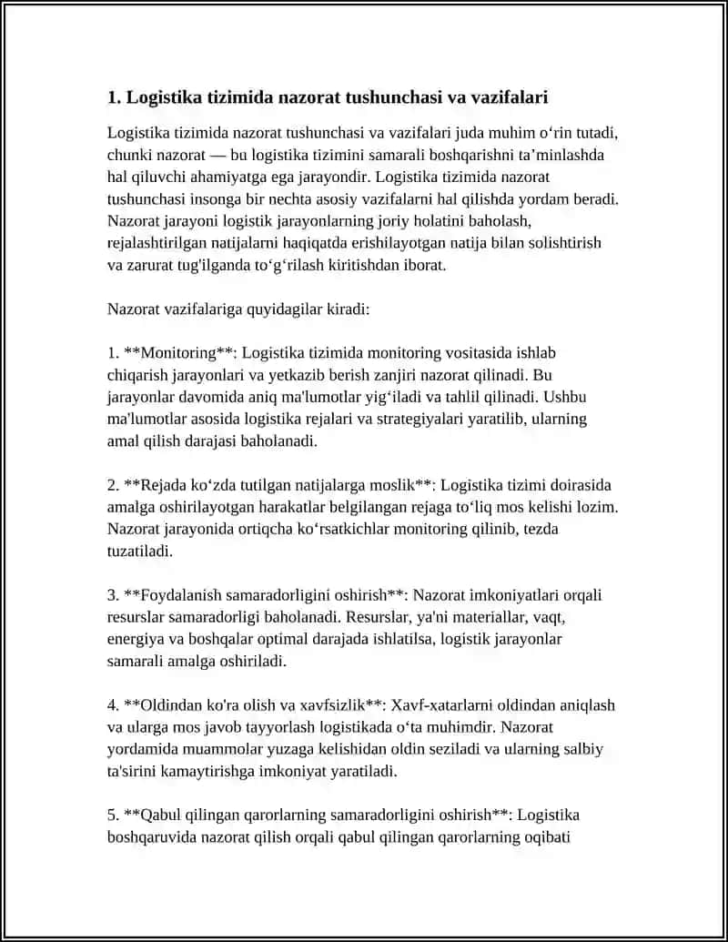 LOGISTIKA TIZIMIDA NAZORAT O‘RNATISH 3