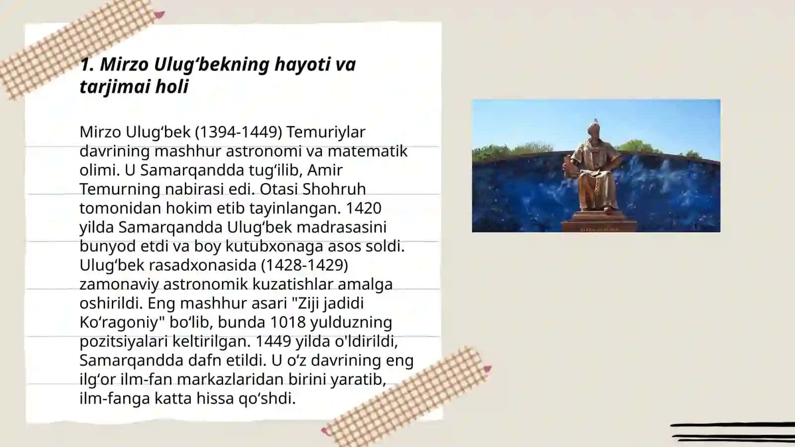 Mirzo Ulugʻbekning hayoti va tarjimai holi 3