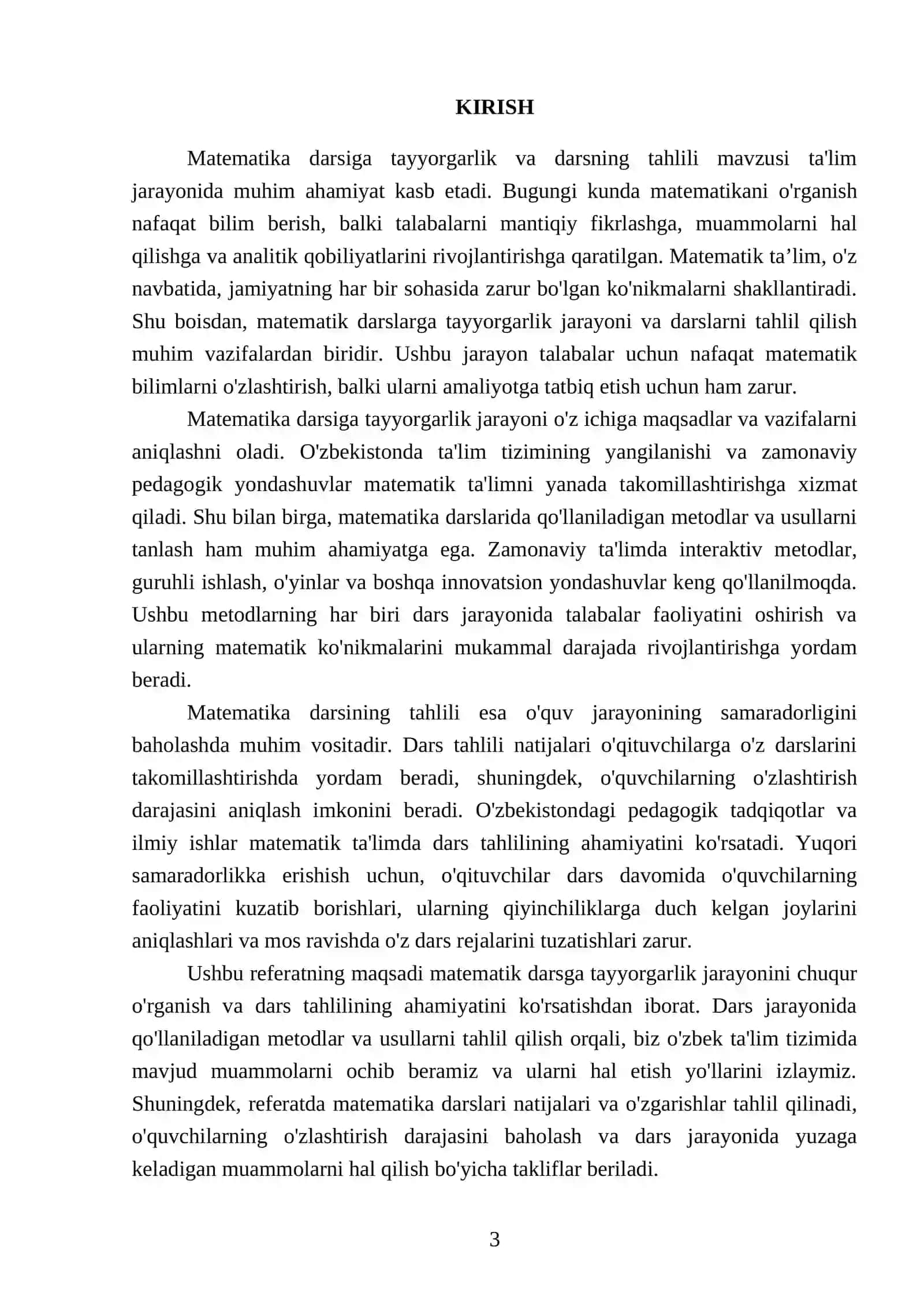 Matematika darsiga tayyorgarlik va darsning tahlili 3