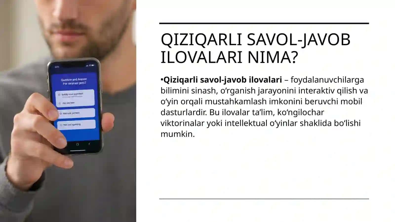 Qiziqarli savol-javob ilovalari tahlili. prezentatsiya 3