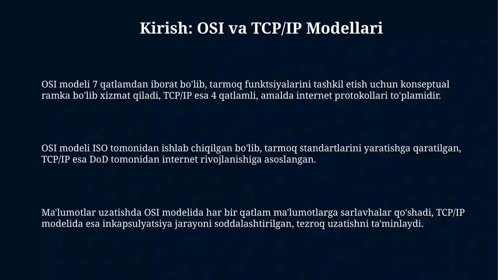 OSI va taqdimotqiliTCP/IPmodellari 3