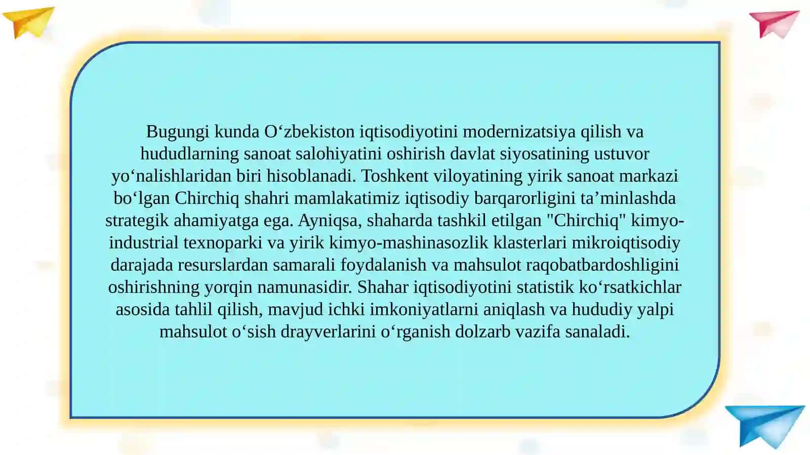 Chirchiq shahri iqtisodiyoti slayd 3