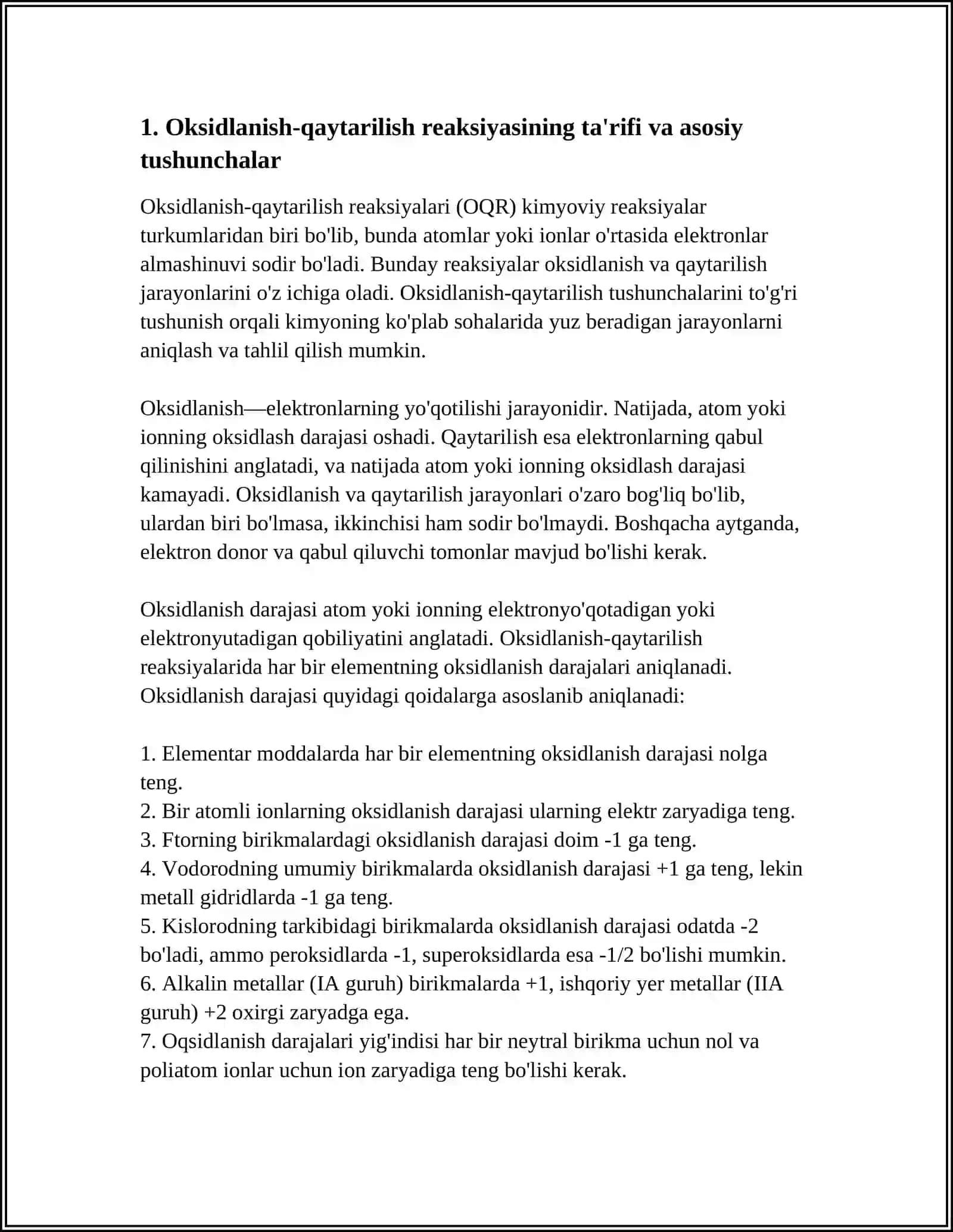 OKSIDLANISH QAYTARILISH REAKSIYASI 3