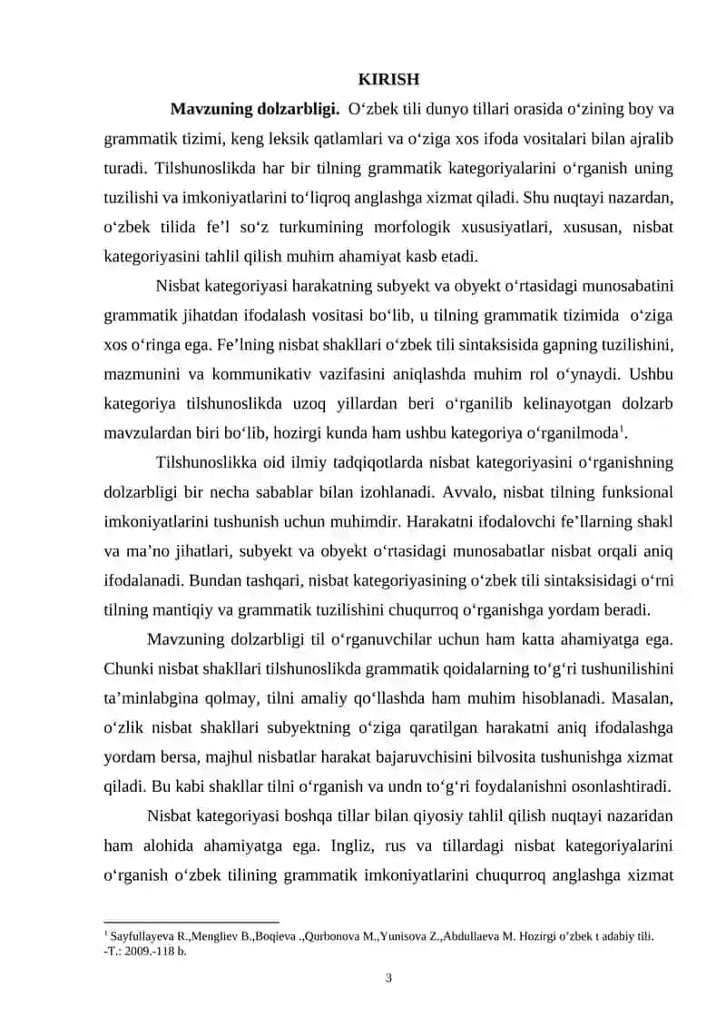 O‘ZBEK TILSHUNOSLIGIDA NISBAT KATEGORIYASINING O‘RGANILISHI 3