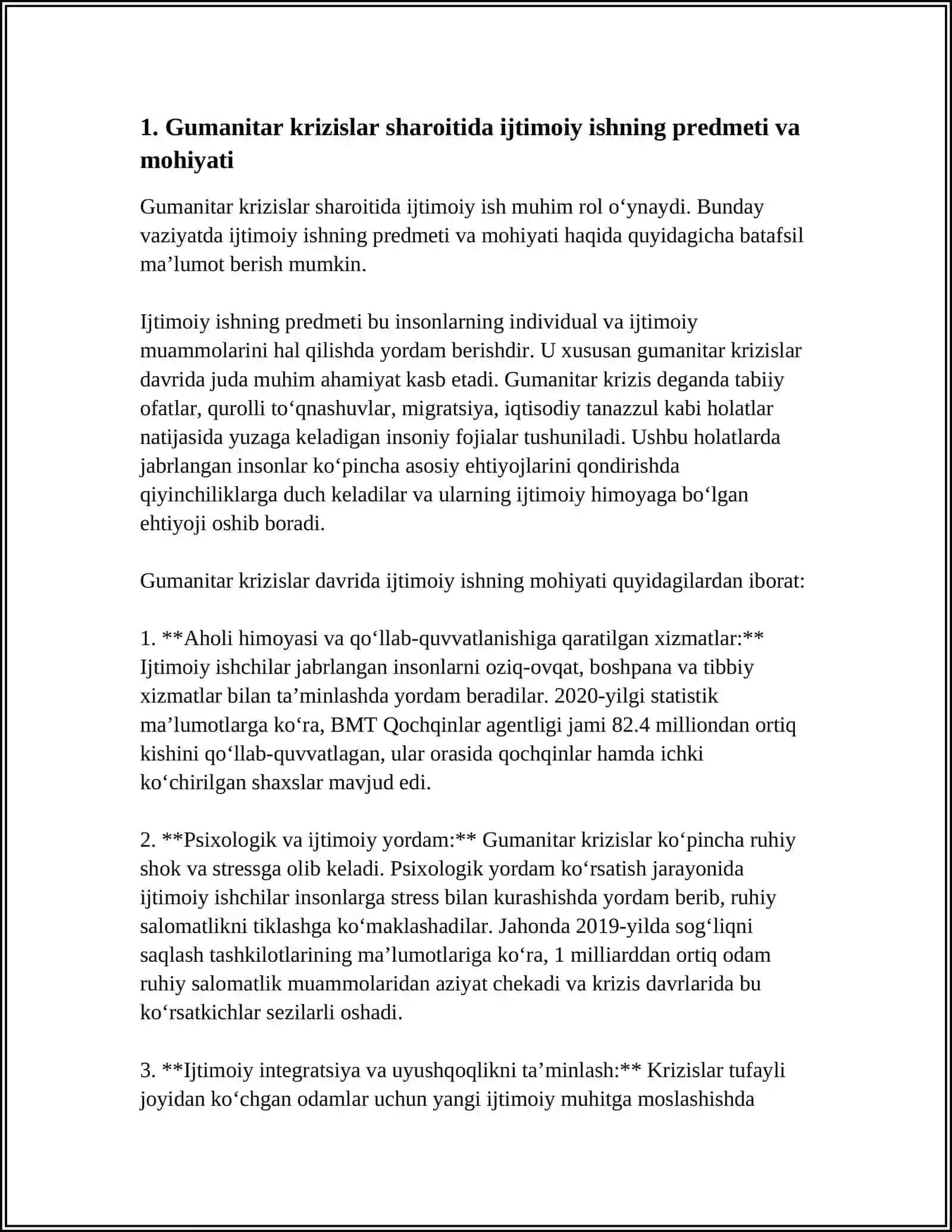GUMANITAR KRIZISLAR SHAROITIDA IJTIMOIY ISH FANINING PREDMETI VA VAZIFALARI 3
