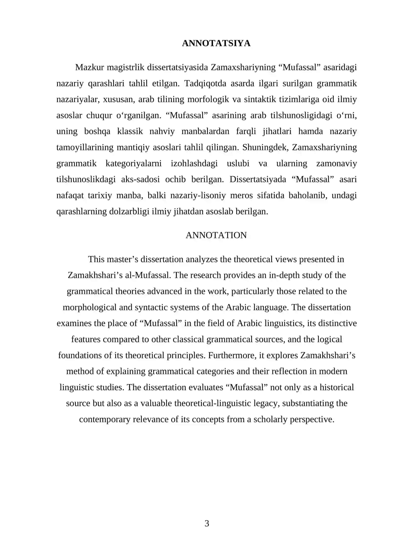 Zamaxshariynning "Mufassal" asaridagi Tilshunoslikka oid Nazariy Qarashlari 3