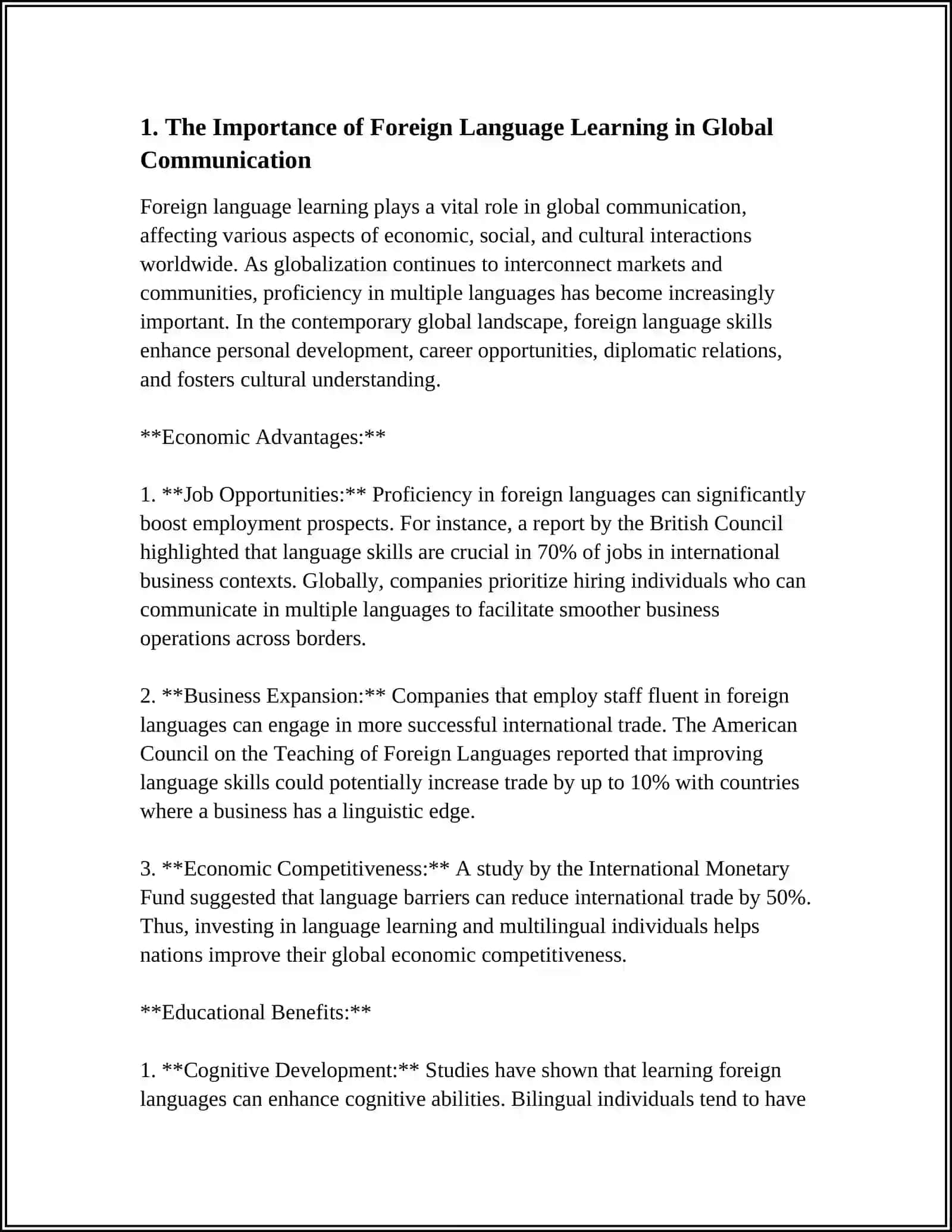 THE ROLE OF A FOREIGN LANGUAGE 3