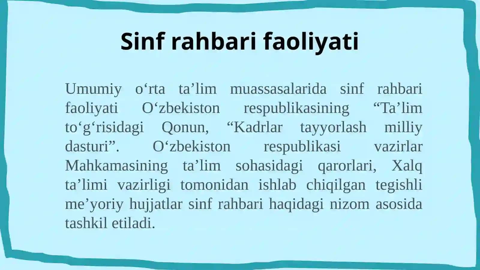 Sinf rahbarining faoliyati va vazifalari 3