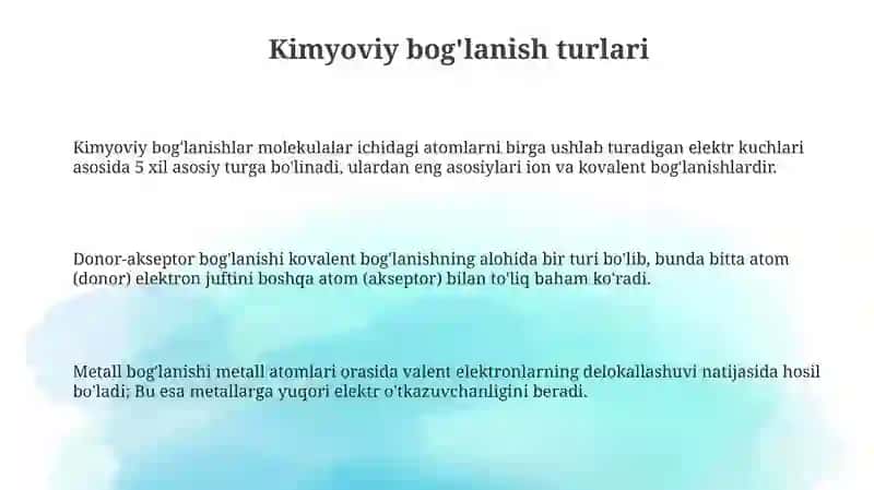 Kimyoviy bog'lanish turlari 3