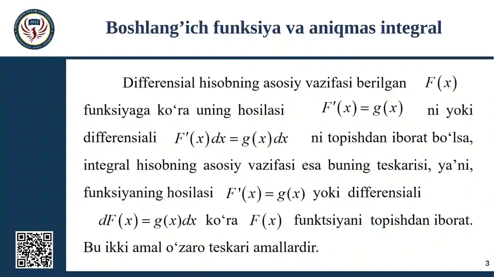 Boshlang’ich funksiya va aniqmas integral 3