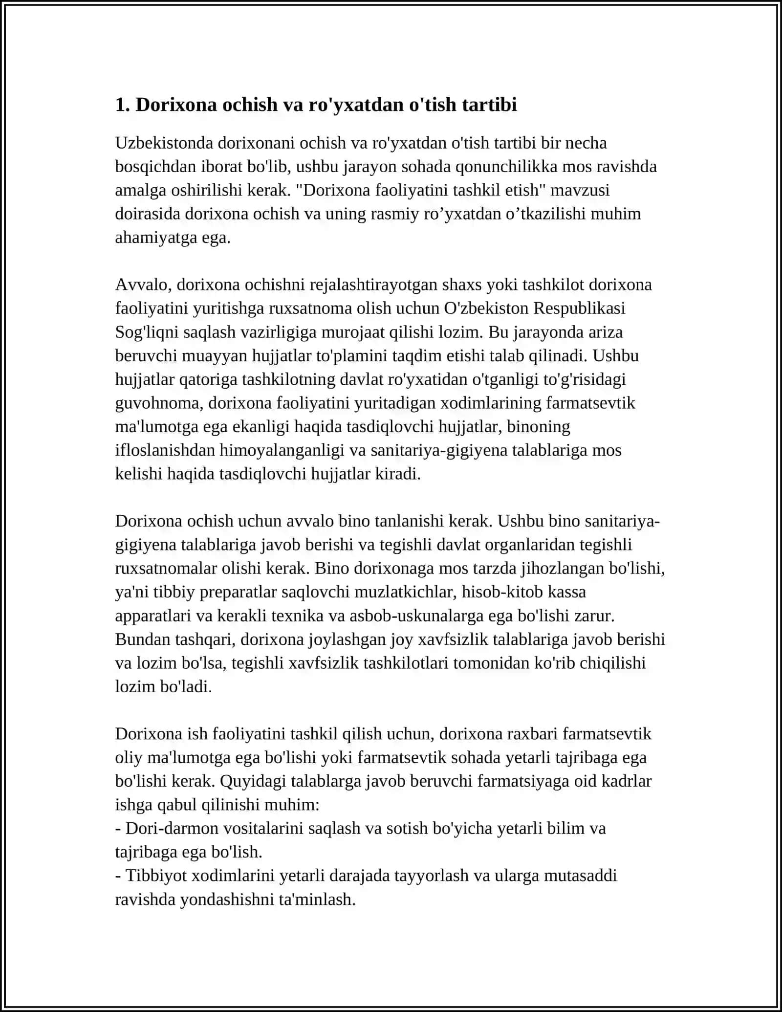 DORIXONA FAOLIYATINI TASHKIL ETISH 3