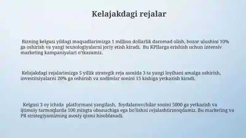 Kelajakdagi Rejalar 3