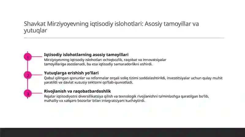 Shavkat Mirziyoyevning iqtisodiy islohotlari 3