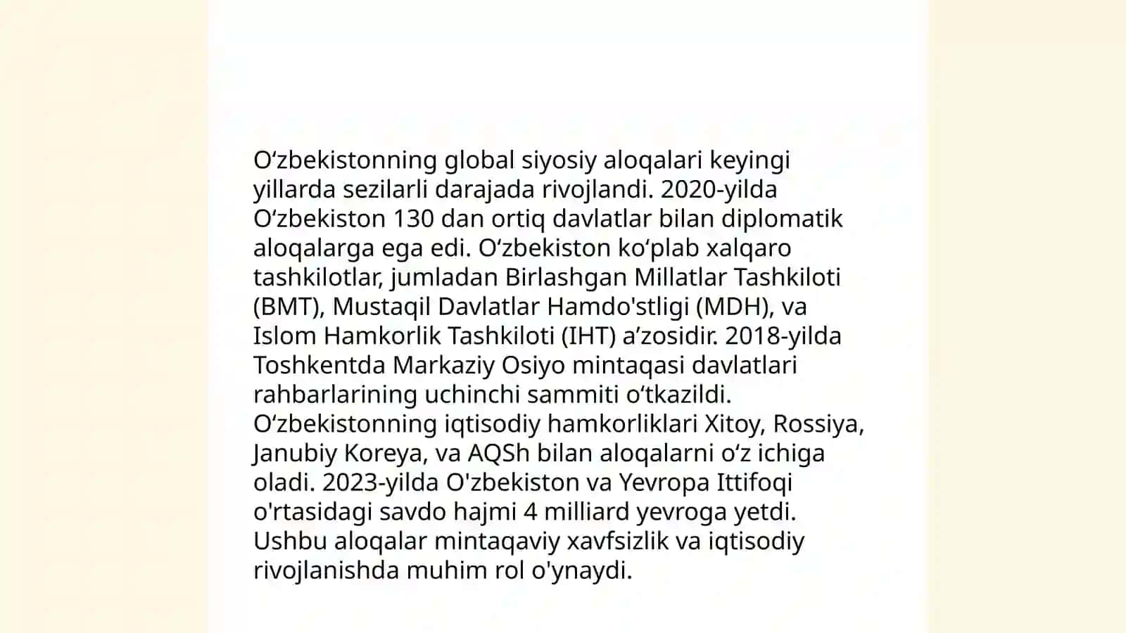 Oʻzbekiston va jahon hamjamiyati 3