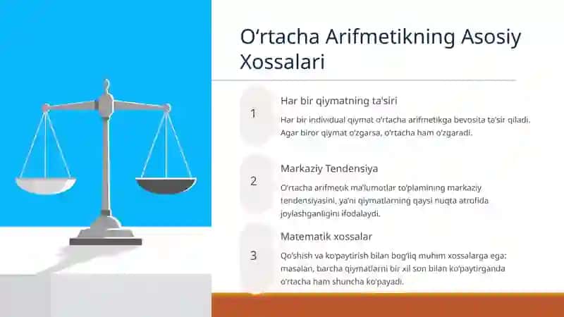 Oʻrtacha Arifmetik Qiymat va uning Xossalari 3