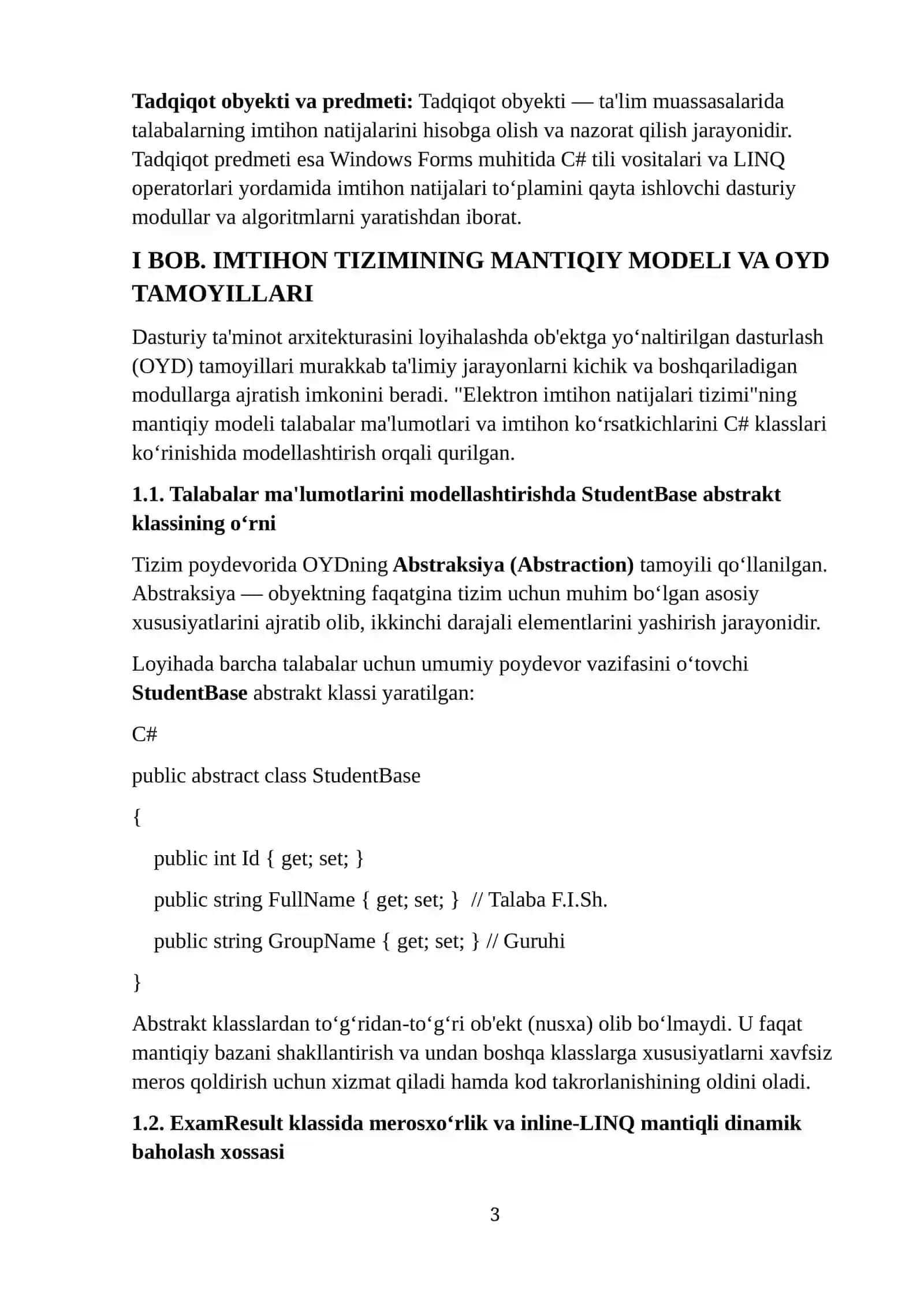 “Elektron imtihon natijalari tizimi” dasturini yaratish 3