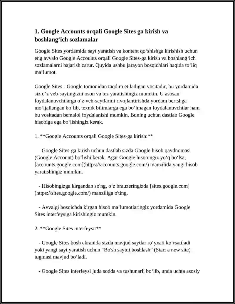 GOOGLE SITES YORDAMIDA SAYT YARATISH VA KONTENT QOʻSHISH 3