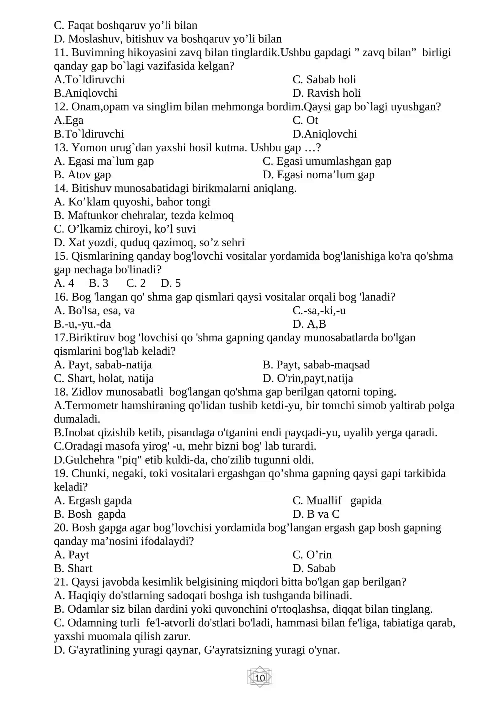 ONA TILIDAN ma’muriy test-sinov topshiriqlari 9-sinf uchun 3